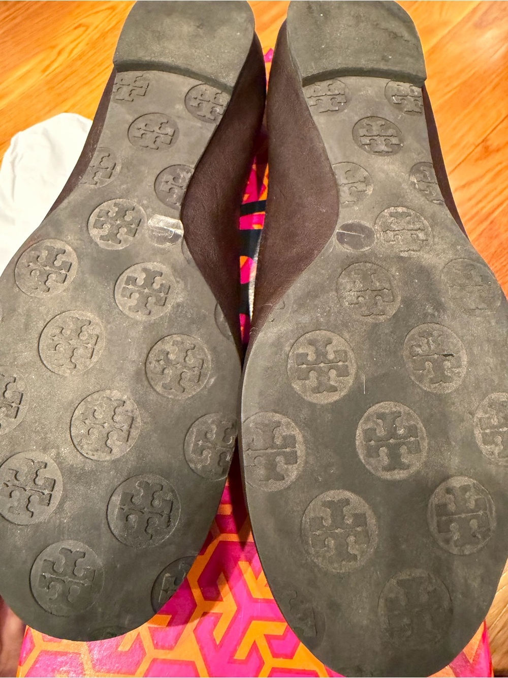 Tory Burch Dark Brown Reva Flats with Tortoiseshell Logo - Picture 8 of 9